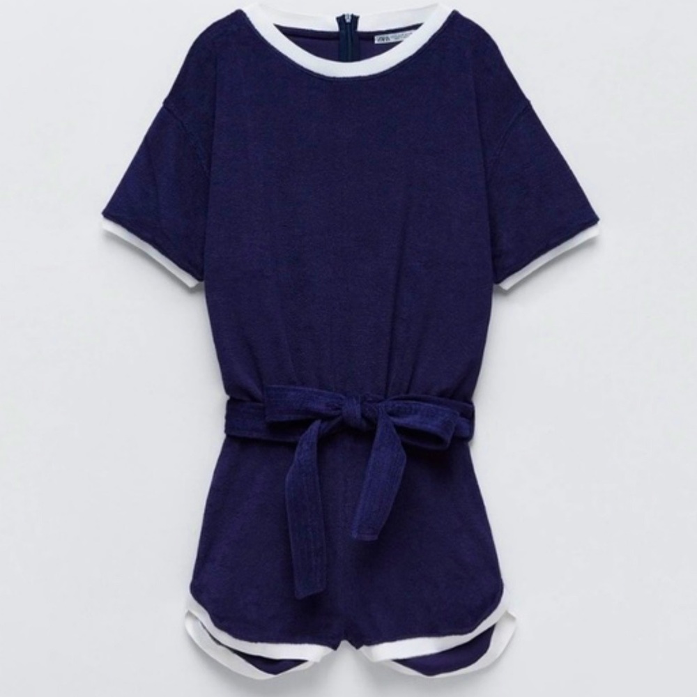 Zara Navy Blue Toweling Playsuit NWT